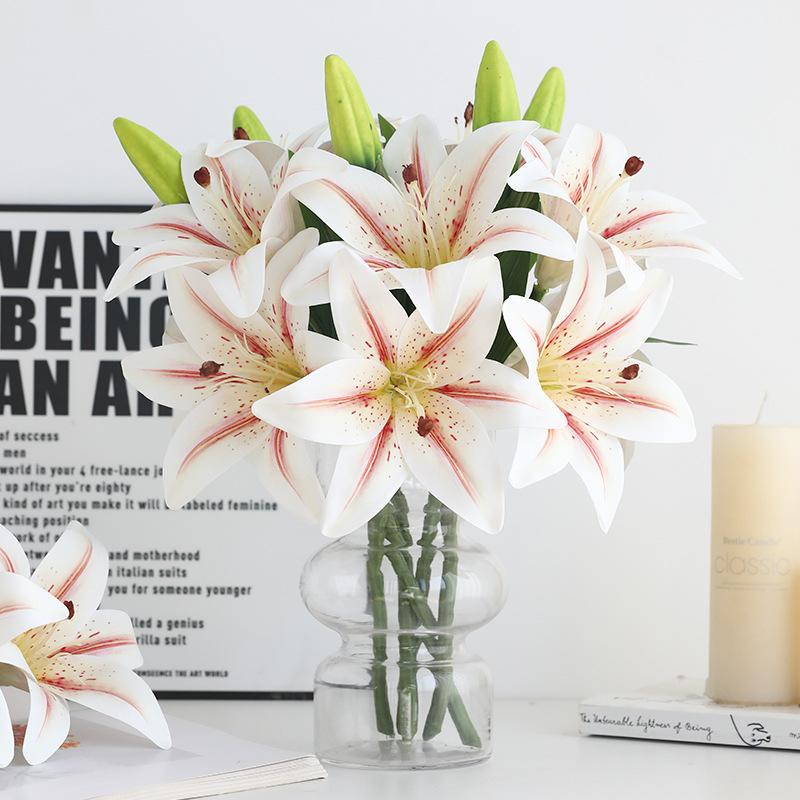 6pcs Artificial Lily Stems Bundle Fake White Flowers for Home Wedding Decor Vase Not Included
