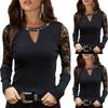 Women's Fashion New Design Lace Splicing Hot Stamping Diamond Slim Slim Mesh Long Sleeve Tops