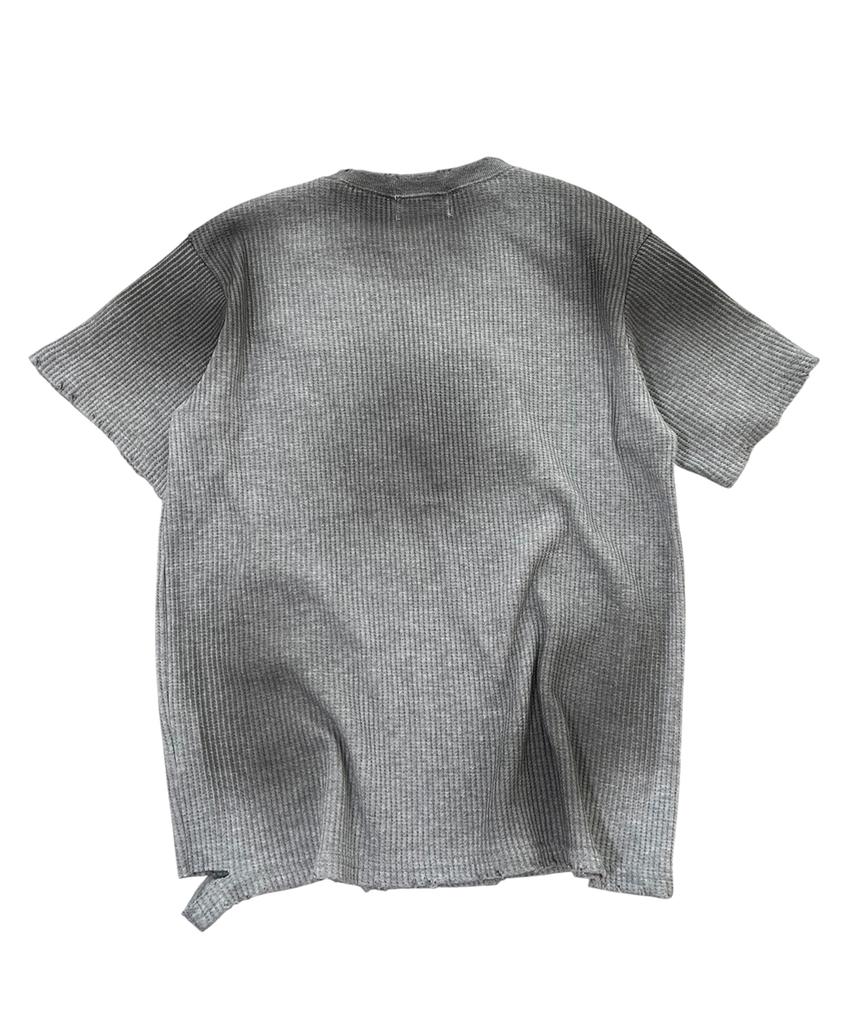 SK8ER ROCK Grunge Flag Waffle T-Shirt ((Melange Gray))