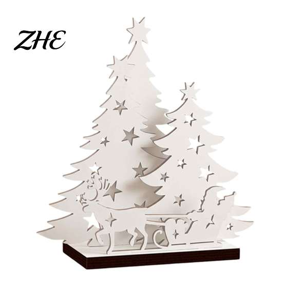 Holiday Decoration for Entryway LED Wooden Christmas Tree Tabletop Decor, Glowing Hollow Light Up Festive Home Table Centerpieces Ornaments Party And