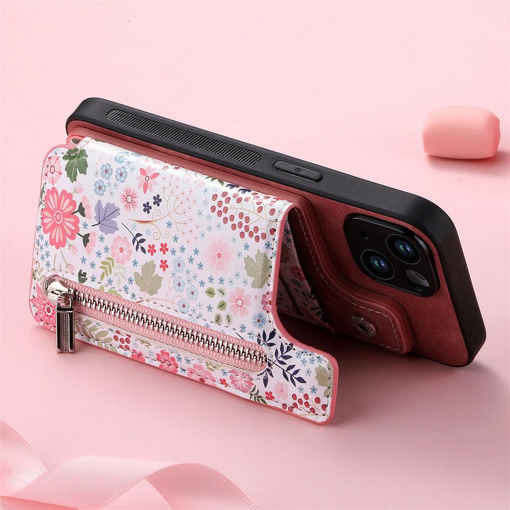 Painted Left and Right Zippered Wallet Case for iPhone 15 14 Plus 13 12 11 Pro Max XSMax for Samsung S23 S22 S21 S20 Ultra Plus S21 FE A14 A54 A13 A53