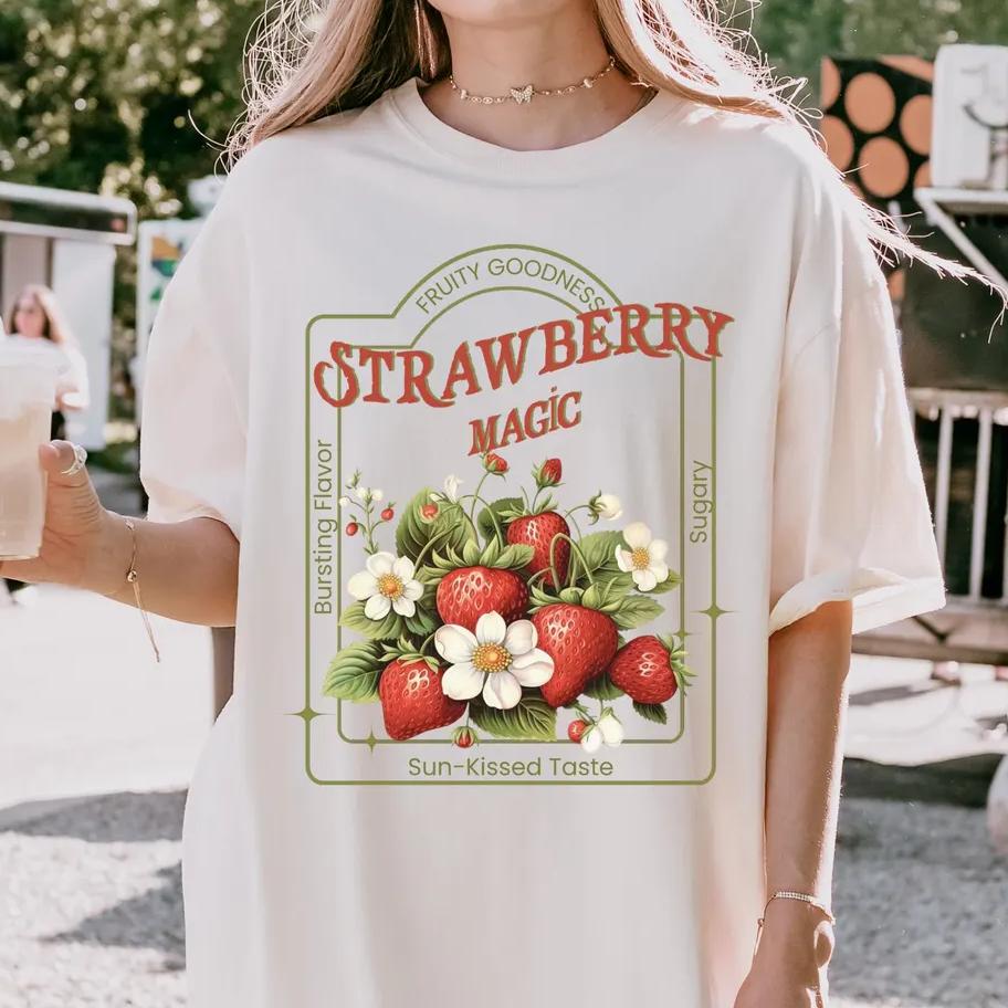 Strawberry Magic Tshirt Vintage Inspired Strawberry Shirt Cute Strawberry Gift For Fruit Lovers Retro Strawberries Tee