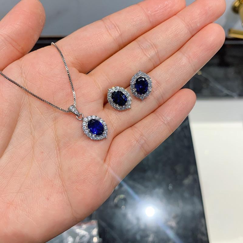 Sace Gems Классические винтажные кольца из медного сплава с синим цирконием, серьги-подвески, ожерелье, комплекты ювелирных изделий, подарки для свадебной вечеринки