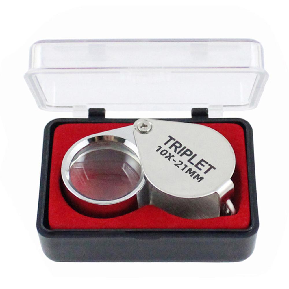 30X 20X 10X Pocket Loupe Magnifier Metal Jewelry Magnifying Glass Foldable Lens Triplet Glass Diamond Jewelers Eye Glass Tools