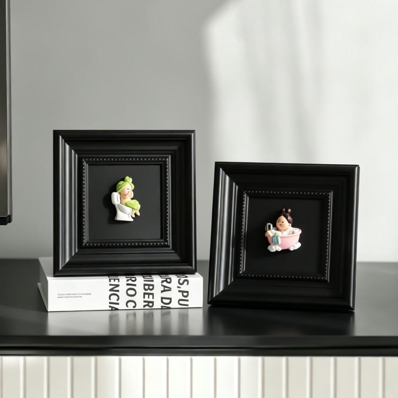 3D Bathing Girl Decorative Frame Black Vintage Carved Photo Desktop Ornament Living Room Study