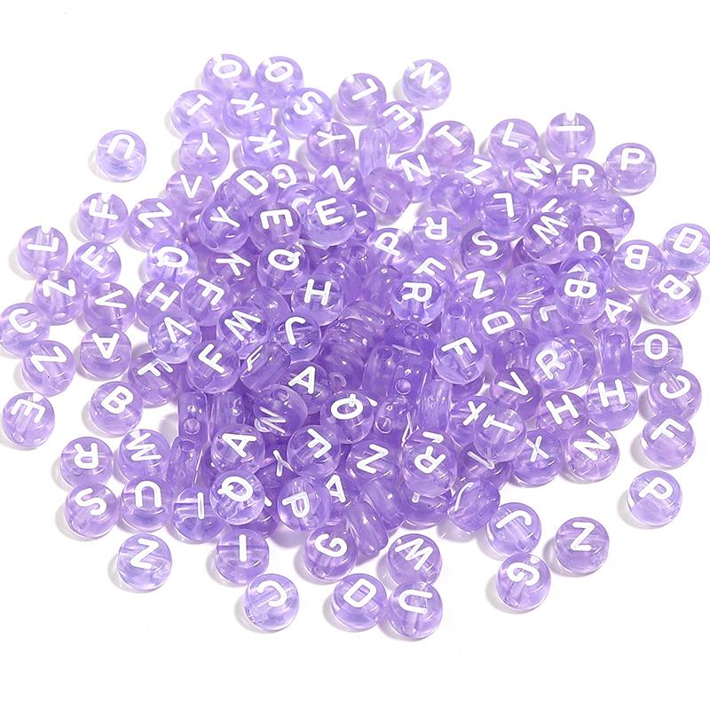 100pcs/Lot 7mm Mixed Letter Acrylic Beads Colored Transparent Round Flat Spacer Alphabet  Beads For DIY Craft Bracelet Necklace