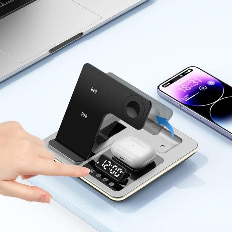 2024 5 In 1 Warm Light Wireless Charger Dock Fast Charging Station for Apple Airpods iWatch iPhone 12 13 14 15 with Alarm Clock