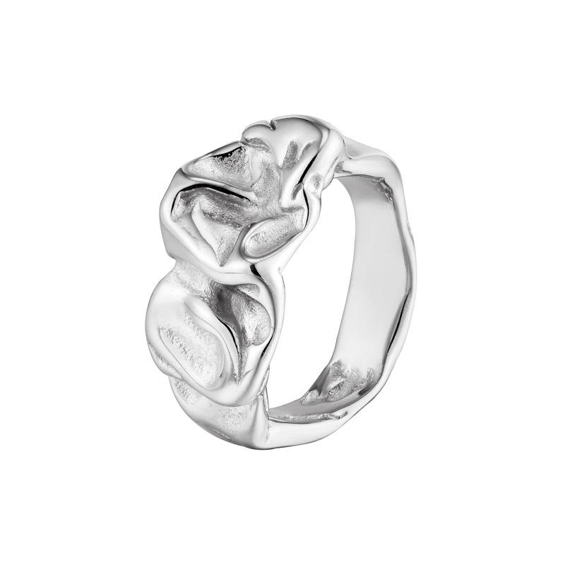 Style Irregular Ring Folded Lava Titanium Steel Ring Ins Ring Diamond