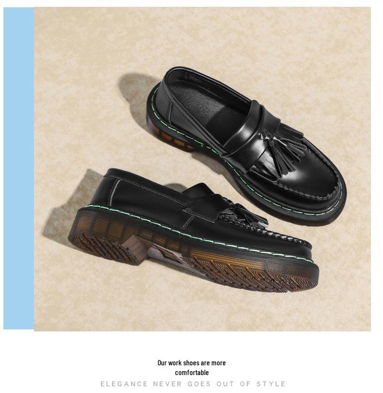 Женские универсальные кожаные лоферы и низкие ботинки Мартина с круглым носком - повседневный британский стиль