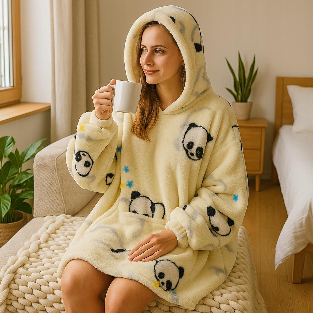 Kocobluza Urocza Panda Oversize Ciepła Bluza Koc Kocyk Z Kapturem Zimowa