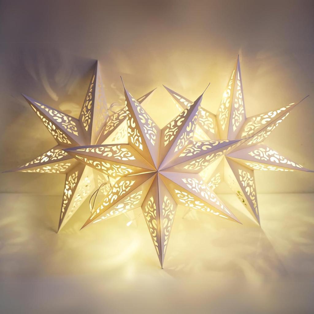 High Quality3pcs Large 7-Pointed Star Paper Lantern - 17.7-Inch Foldable 3D Hanging Pentagram Shade Suitable for Xmas, Weddings, Parties - Elegant
