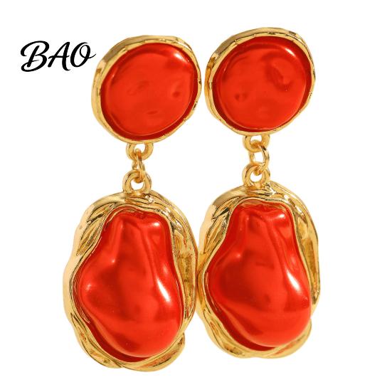 Earrings 1 Pair Drop for Women, Irregular Baroque Imitation Pearl Design Date Night Stud Earrings, Double-Layered Pendant French Style Commuting