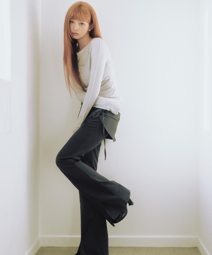 MISEKI SEOUL Side Shirring String Mini Skirt Pants Set Charcoal