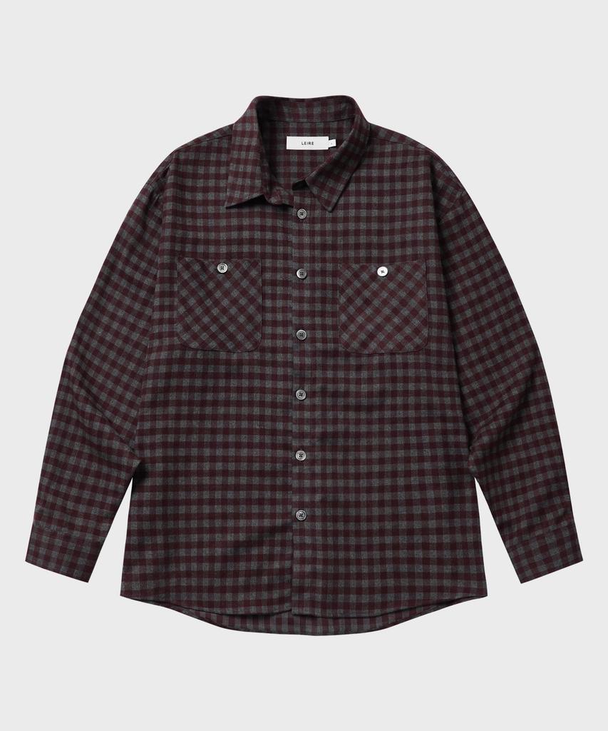 LEIRE Two-Pocket Gingham Check Shirt [Wine]