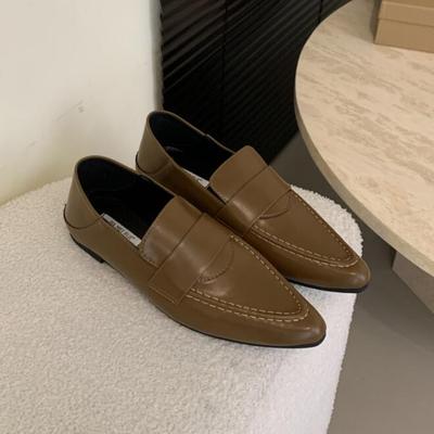 Остроносые женские туфли на плоской подошве с неглубокой отделкой, модные британские туфли для офиса и вечеринок, кожаные туфли для свадебной вечеринки, новинка 2024 года