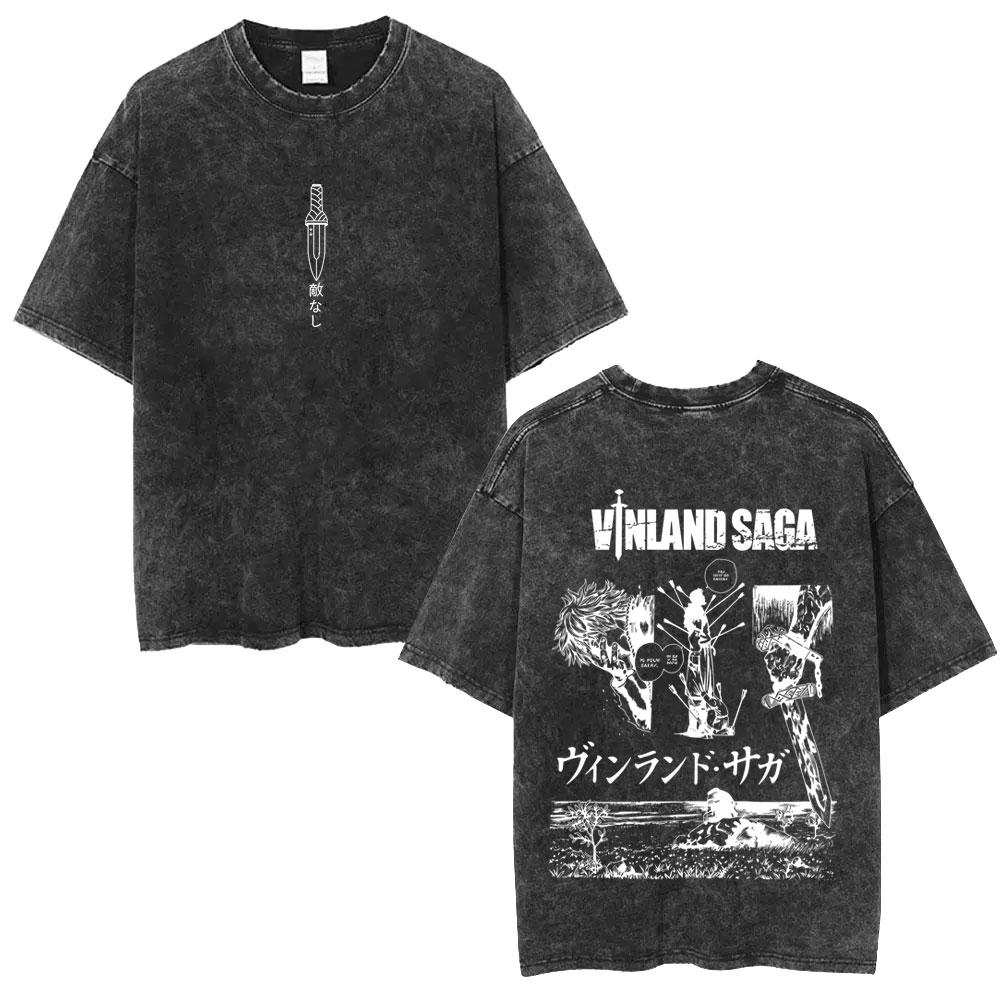 Anime Vagabond Miyamoto Musashi Washed Vintage T Shirt Men's Women Manga Casual Oversized T-shirts Male Fashion Retro Streetwear