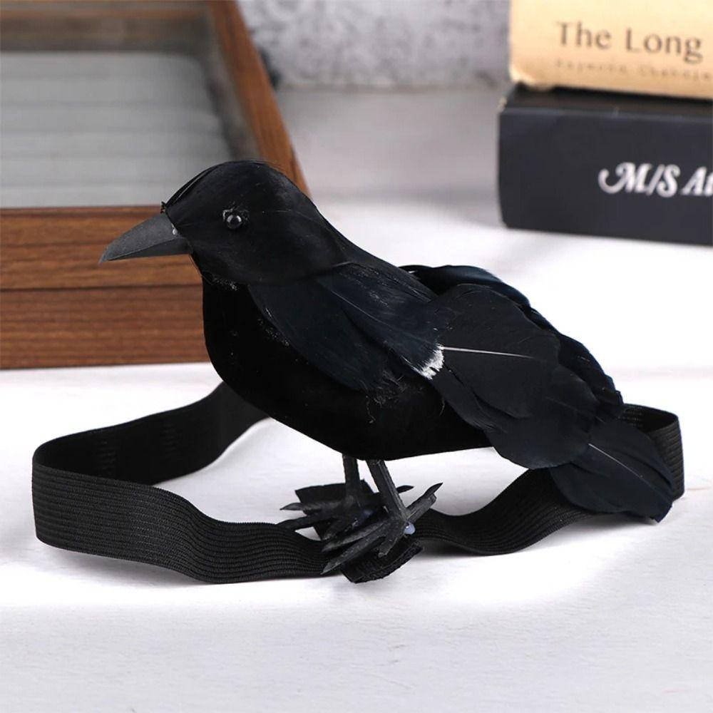 With Shoulder Strap Simulation Black Crow Flocking Plush Crow Toy Holiday Party Decoration