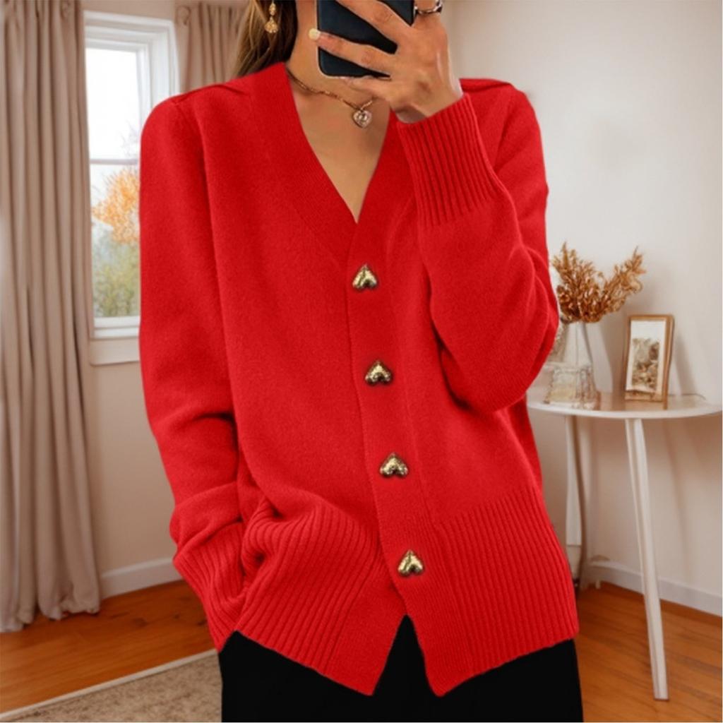 Women's Fashion Solid Color Long Sleeve V-Neck Knit Cardigan Button Sweater Jacket