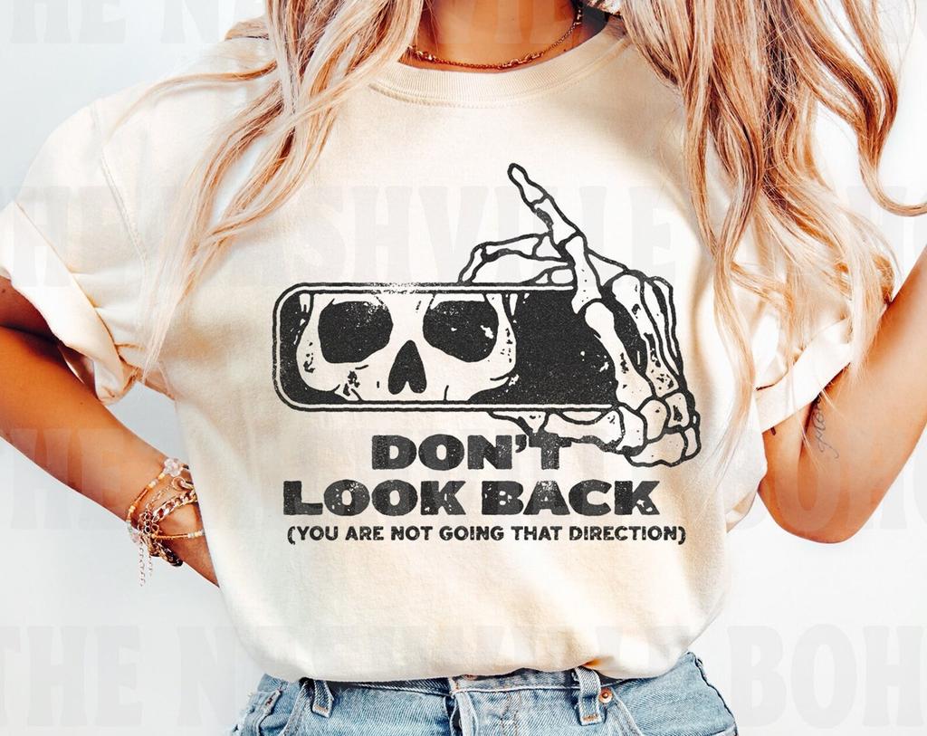 Don't Look Back Tee, Skeleton Tee, Howdy Skeleton Selfie , Boho Tee, Vintage Inspired Cotton T-shirt, Unisex Tee, Comfort Colors Tee