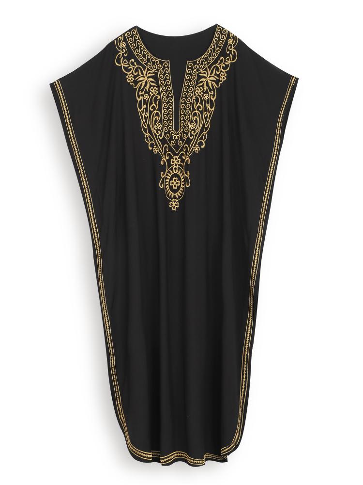 EDOLYNSA Черный кафтан с вышивкой больших размеров, летнее длинное пляжное платье, женская домашняя одежда, купальный костюм, свободный кафтан