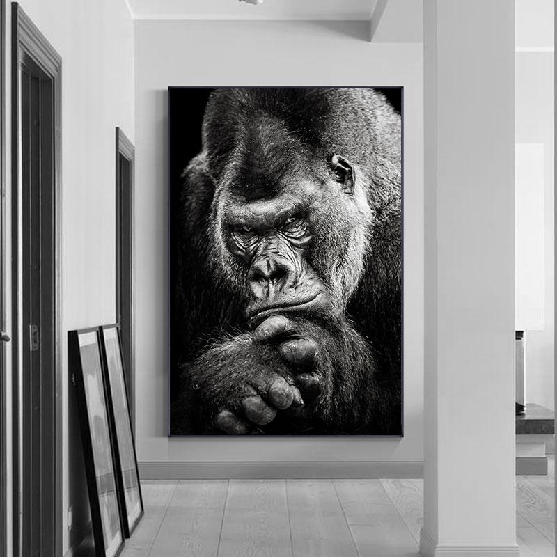 Modern Black Gorilla Canvas Paintings Nordic Animals Art Posters and Prints Monkey Wall Pictures for Living Room Home Decoration