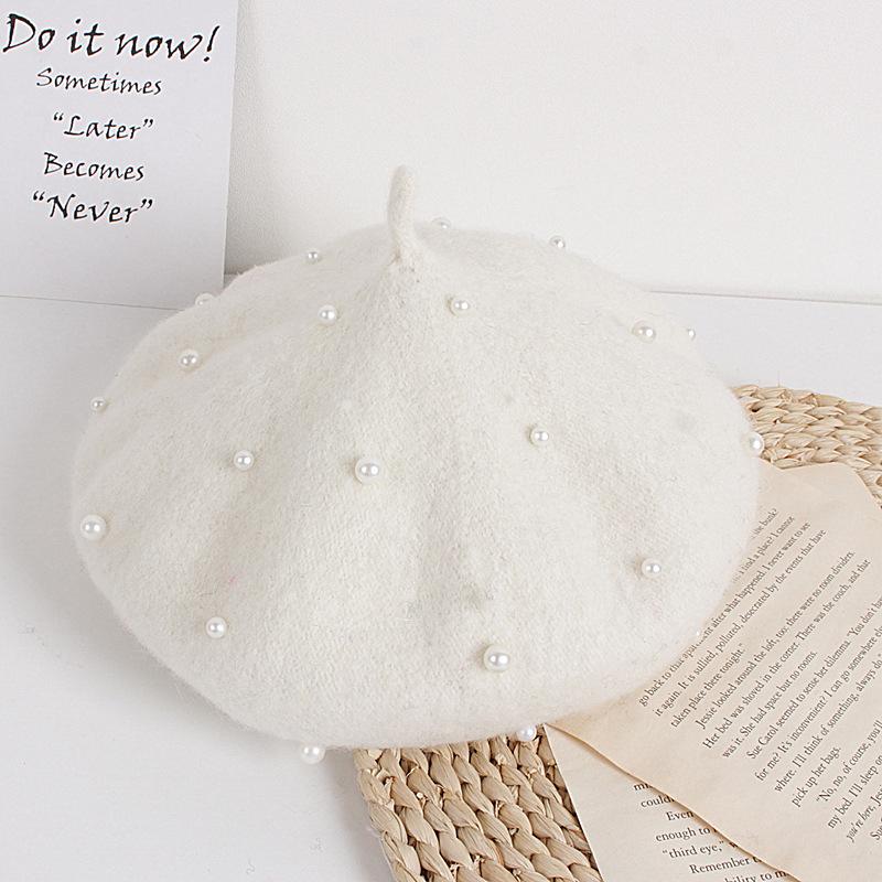 Детская зимняя шапка для девочек, ретро-береты для малышей с жемчугом, осенне-зимняя детская шапка для детей, аксессуары