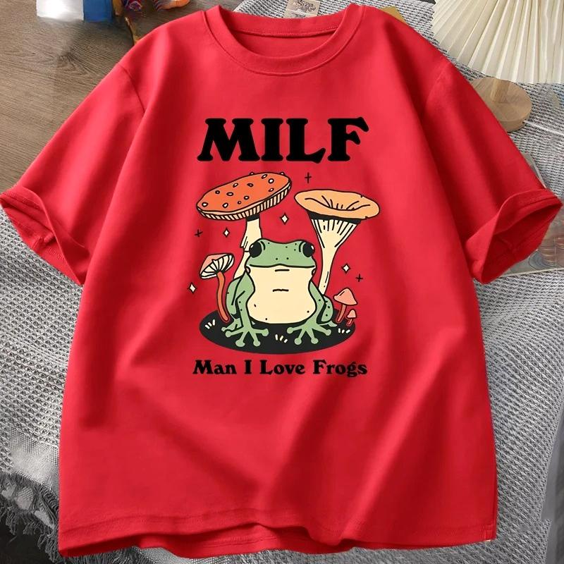 Retro Frog Tshirt Funny MILF Froggy T Shirt Cottagecore Froggy Tshirt Toad Frog Lover Tees Women Clothing Tees Short Sleeve