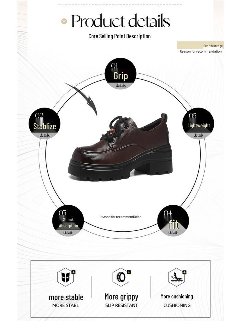 Золотой Кролик 2025 Осень Женские Кожаные Лоферы на шнуровке в британском стиле с круглым носком
