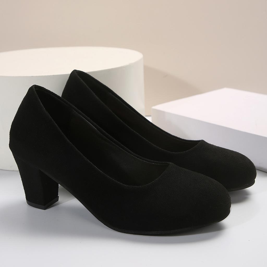 Модная женская обувь на высоком каблуке 2024 Новая женская обувь с острым носком и мелким вырезом Женская обувь на толстом каблуке Модная обувь Женский большой размер