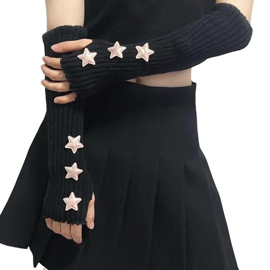 Вязаные митенки для девочек, длинные перчатки до запястья без пальцев, зимние нарукавники со звездой и отверстием для большого пальца для женщин, уличная одежда, вечеринки