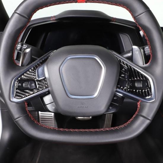 Real Carbon Fiber Steering Wheel Button Sticker Trim For Corvette C8 Z06 Z51