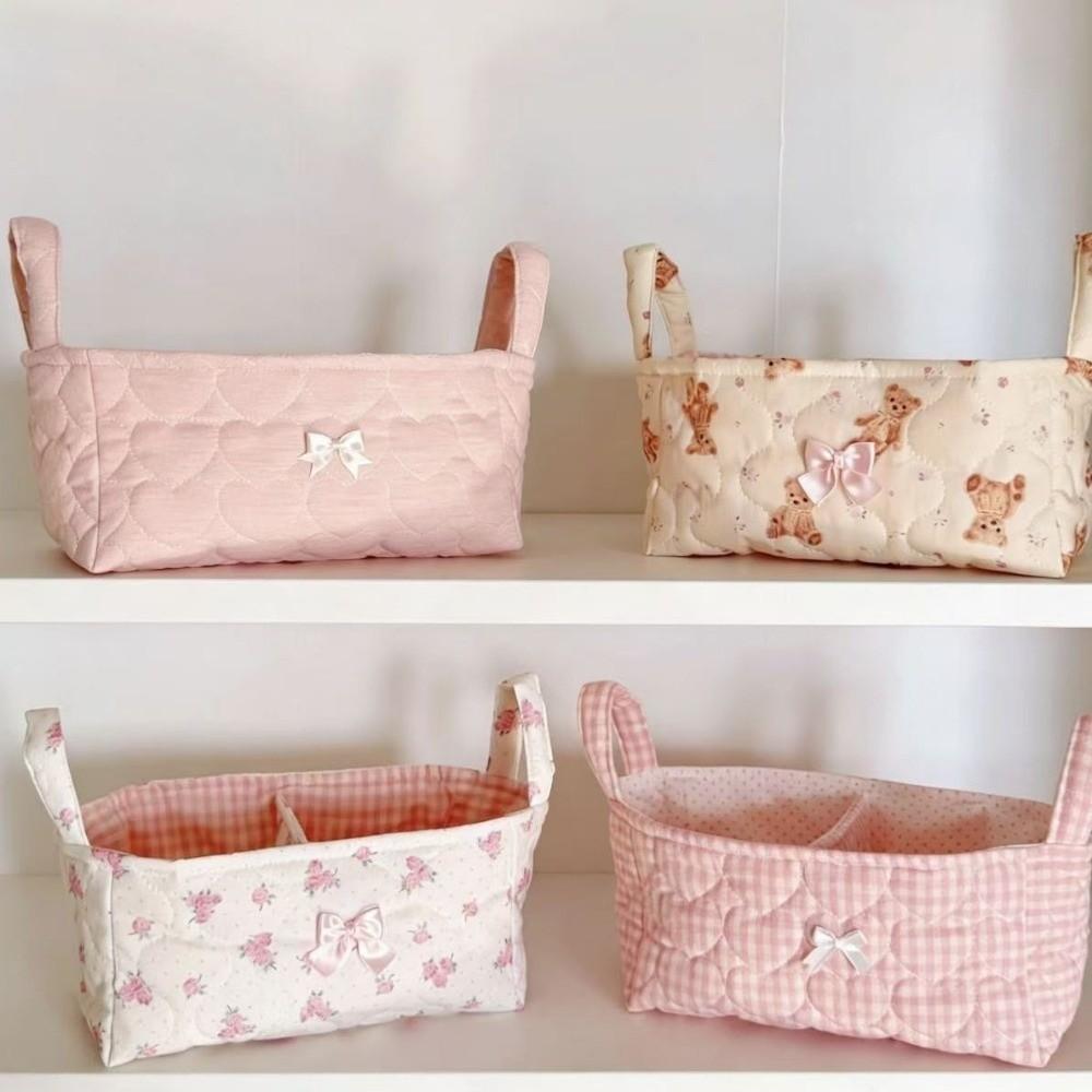 Cotton Small Quilted Storage Basket Folding Cosmetic Organizer Dresser