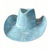 Vintage washed denim pattern western cowboy hat European and American high street jazz hat sunshade sunscreen knight hat