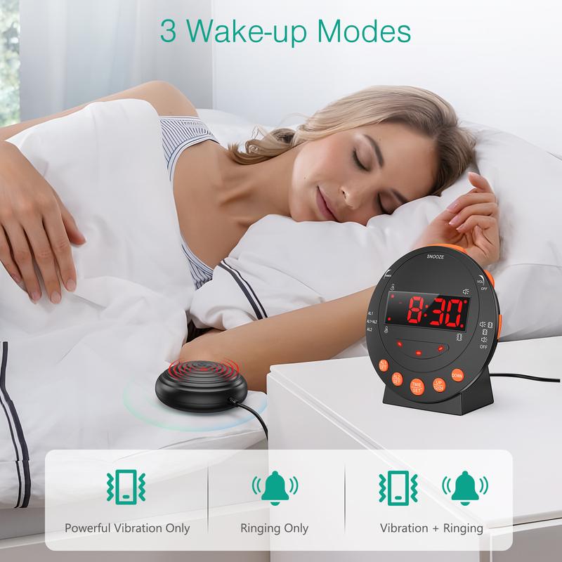 ORIA Loud Alarm Clock with Bed Shaker Vibrating Alarm Clock with Adjustable Dimmer for Heavy Sleeper Deaf Hard of Hearing