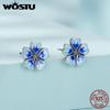 925 Sterling Silver Gradual Enamel Blue Flower Earrings for Women Exquisite Sweet Earrings