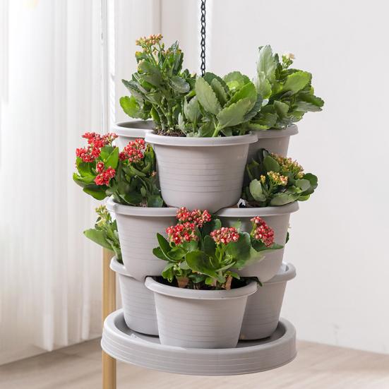 Многоярусный цветочный горшок, вертикальная садовая кашпо с дренажем для воды, многоярусный поддон на колесиках для выращивания овощей и суккулентов