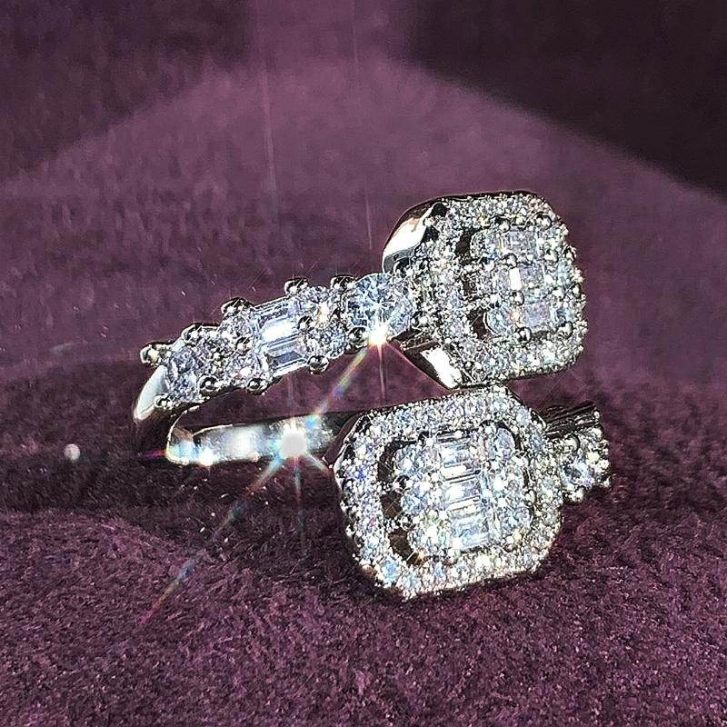 Блестящее кольцо с цирконием, открытое, женское, роскошное, серебристого цвета, украшение на палец, свадебная вечеринка, модные великолепные регулируемые аксессуары