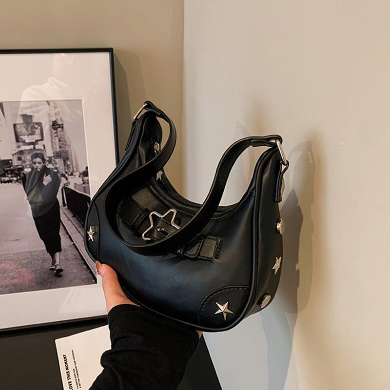 Vintage Casual Cute White Star Shoulder Underarm Tote Bag Ladies Sling Bags Leather Zip Purses Handbags For Women