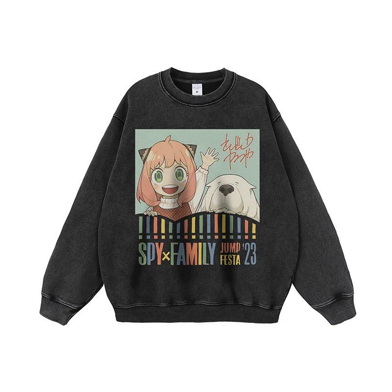 Mens Oversized Hoodie With Vintage Cartoon Print Heavyweight Washed Cotton Streetwear