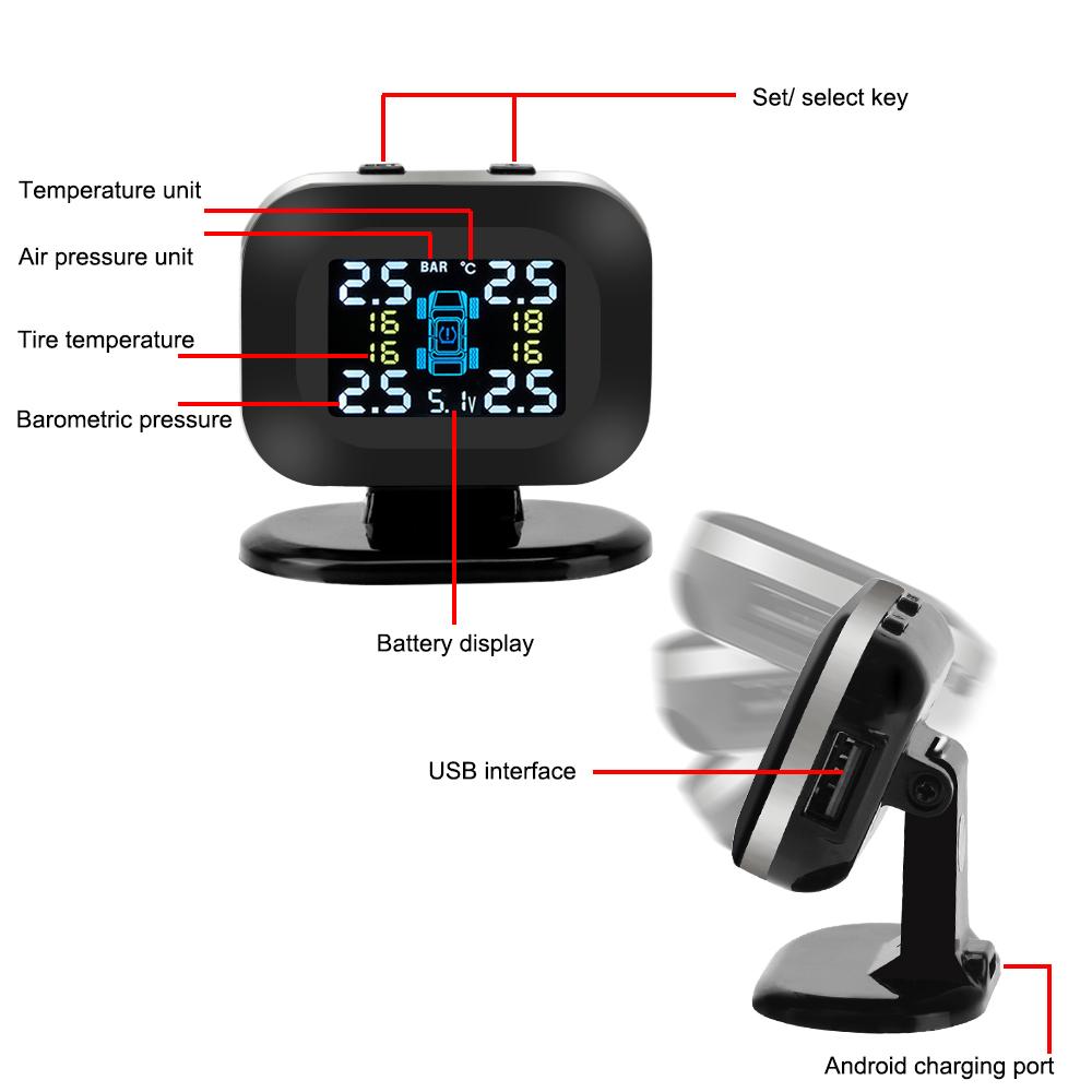 Wireless USB TPMS Auto Security Alarm Systems Mini Car Tire Pressure Monitoring System With 4 Pcs External Sensor