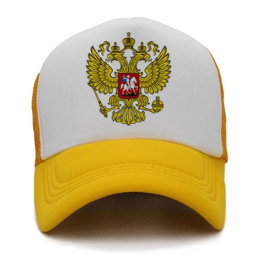 Double-Headed Eagle Print Mesh Baseball Cap Russia National Emblem Breathable Peaked Cap Adjustable Snapback Hats