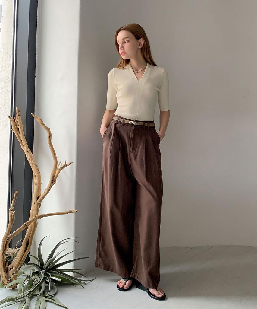 Широкие льняные брюки Baseukala с двумя защипами (3Colors)