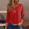 Женская футболка с принтом на пуговицах, рукав 3/4, вязаный свитер, повседневный, модный, на выходные, базовый, с V-образным вырезом, обычный топ