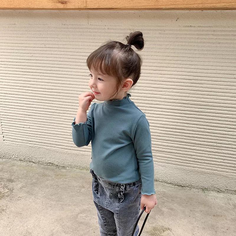 Girls' Korean-Style Autumn/Winter Velvet Turtleneck T-Shirt with Long Sleeves for Babies and Kids