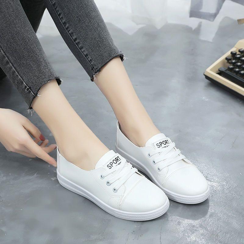 Lace-up Small White Shoes Female Student Flat Shoes Korean Version Comfortable Lightweight Soft Sole Single Shoes Casual Non-slip Skate Shoes