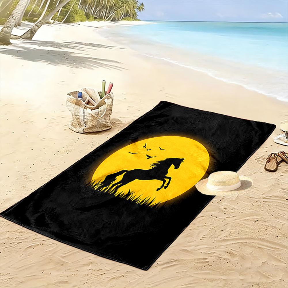 Galloping horse moonlit silhouette Print beach towel, quick drying, suitable for travel, outdoor sports, jogging, the beach and swimming, gift