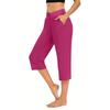 Women  Elastic High Waist 3/4 Pant Casual Active  Fit Wide Capris Leg Pants Trousers With Pockets