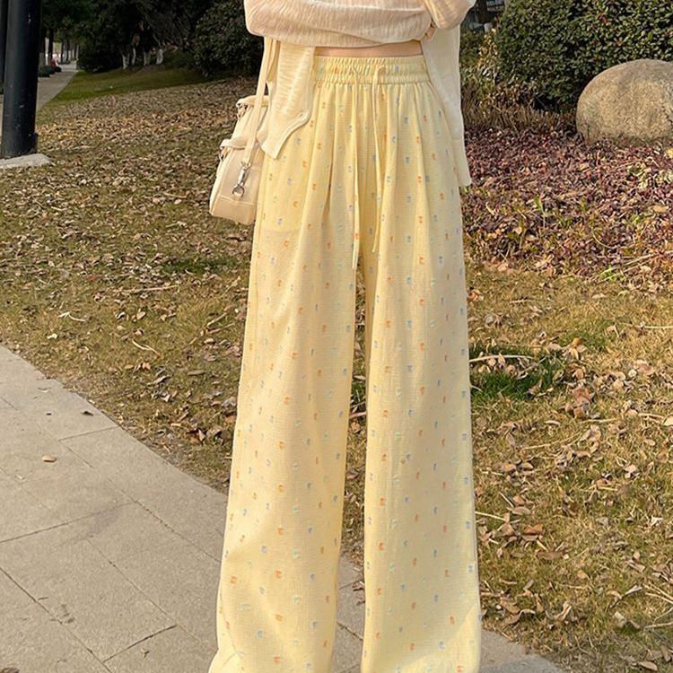 Широкие брюки в горошек для женщин на весну и лето Новые летние прямые свободные повседневные универсальные брюки Dopamine