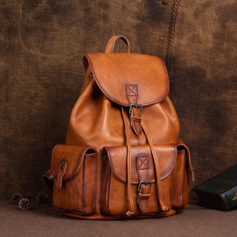 Johnature Men Genuine Leather Backpack Retro Large Capacity Portable Travel Bags Natural Real Cowhide Laptop Backpacks