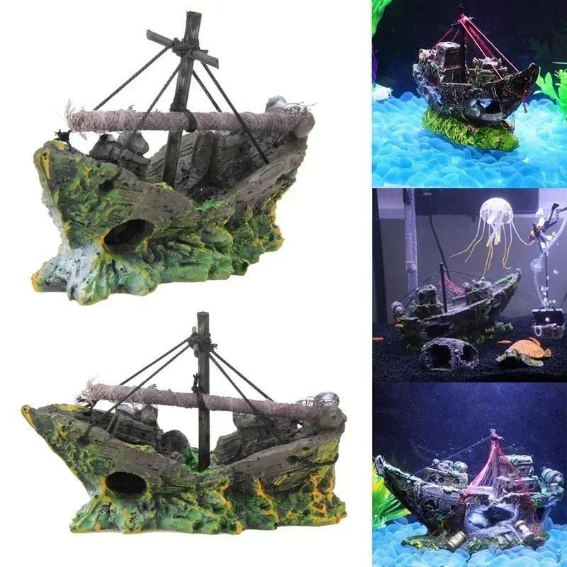 Creative Aquarium Fish Tank Landscape Decoration Products Pirate Sunken Ship Retro Resin Personalized Home Decorations Ornaments